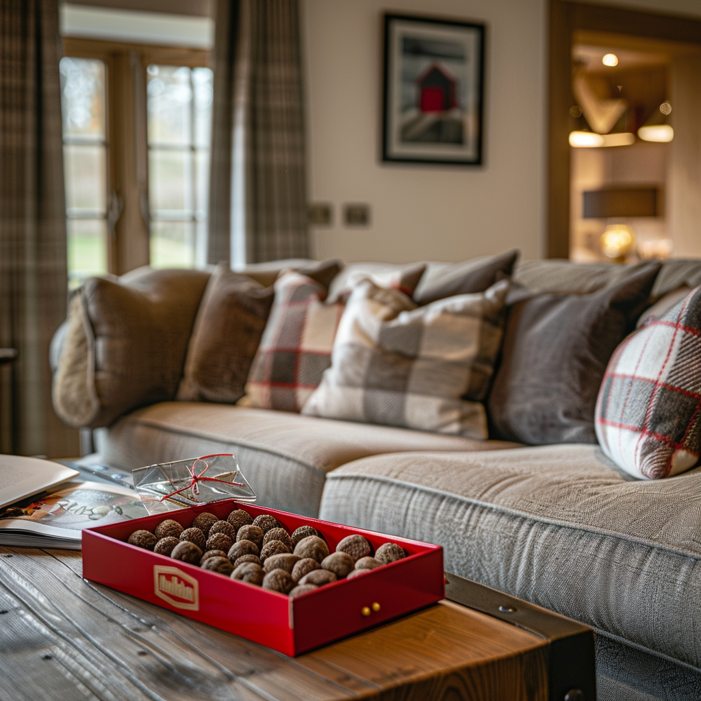 Chocolate truffles displayed in a British holiday home