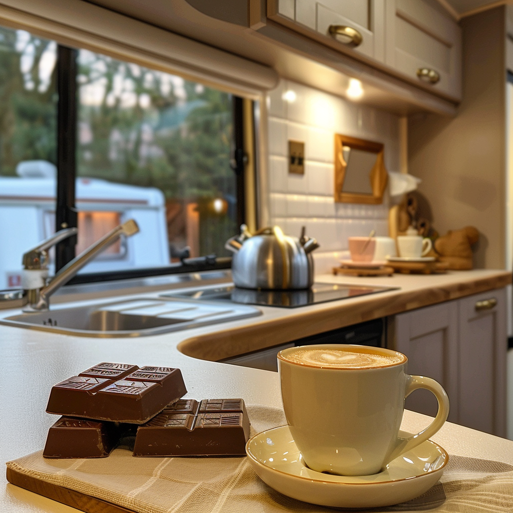 Chocolate bars with coffee inside touring caravan